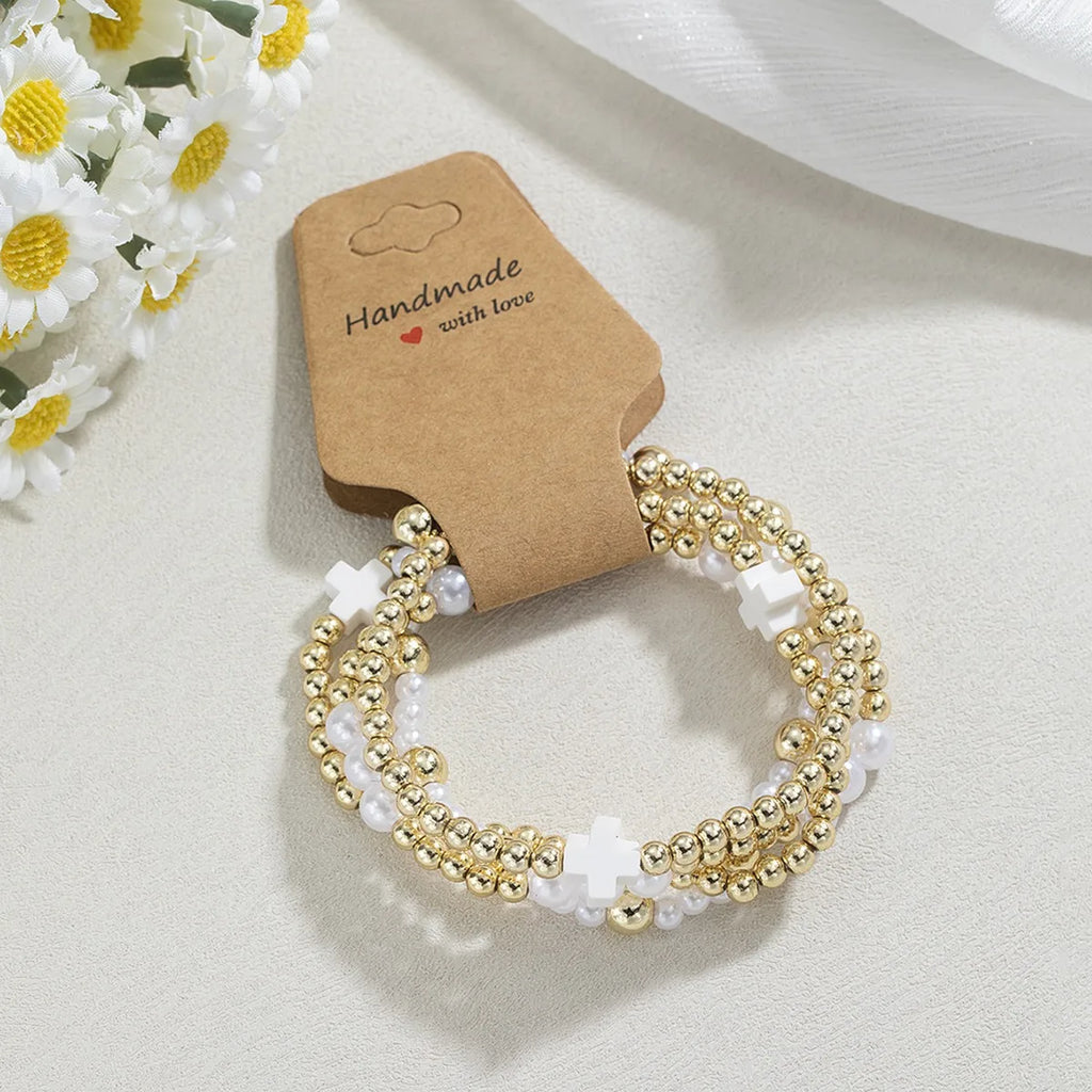 12-Piece Set Fashion Fashion Cross CCB&Seed Beaded Handmade Kraft Paper Bracelet Women Boho Stackable Wrist Jewelry Gift Qme