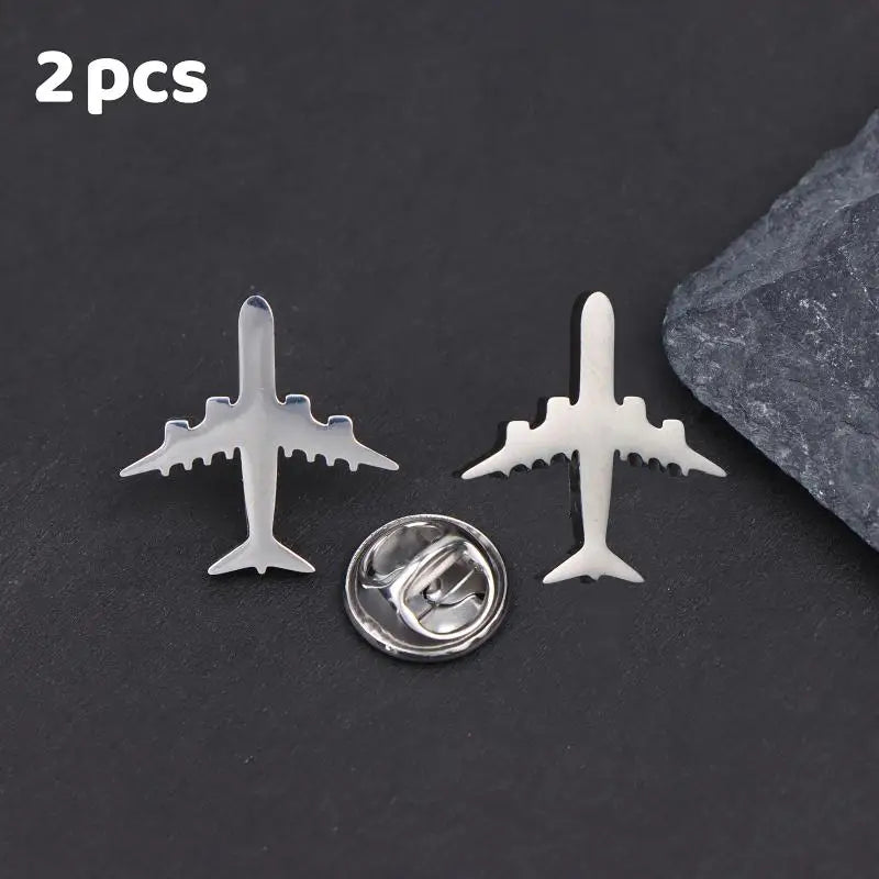 Stainless Steel Plane Lapel Pin - Trendy Aircraft Brooch for Women & Men, Aviation Collar Badge for Suits & Jackets Qme 2pcs