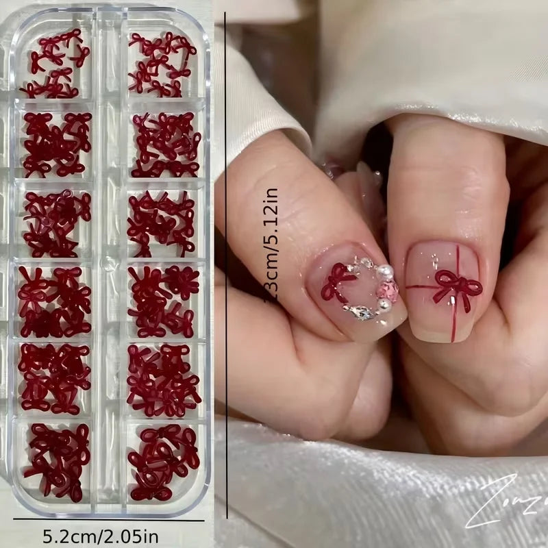 12-compartment Burgundy Bow Nail Art Year's Christmas Wreath Qme