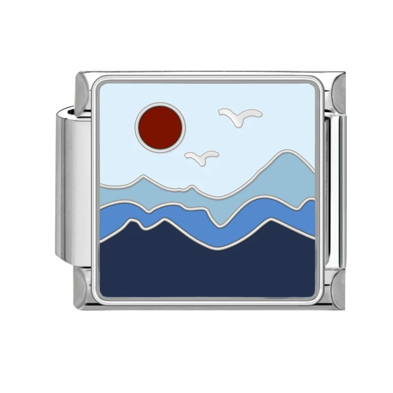 Colored Glaze Star Sun Starfish Ocean Italian Charm Stainless Steel