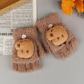 Cartoon Capybara Plush Gloves Children Winter Warm Flip-top Qme A1