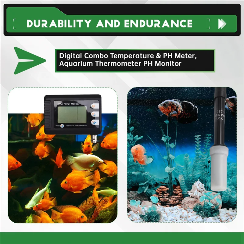 A02F-Digital Temperature& PH Meter Combo, Aquarium Thermometer With Automatic Calibration Function PH Monitor Qme