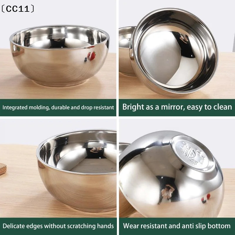 Stainless Steel Threaded Rice Bowl Dough Round Soup Double Layer Qme