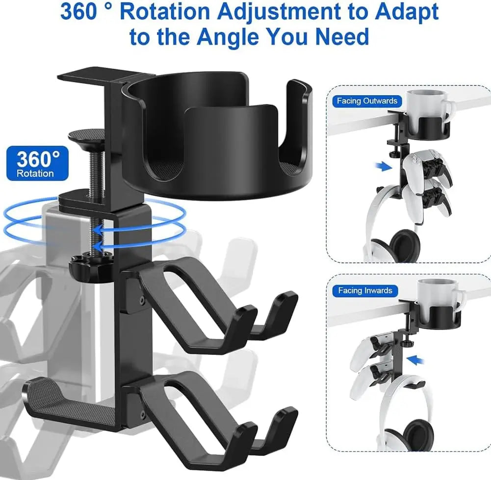 2 in 1 Headphone Stand with Desk Cup Holder,360 Degree Rotation Headset Hanger,Table Headphone Stand Qme
