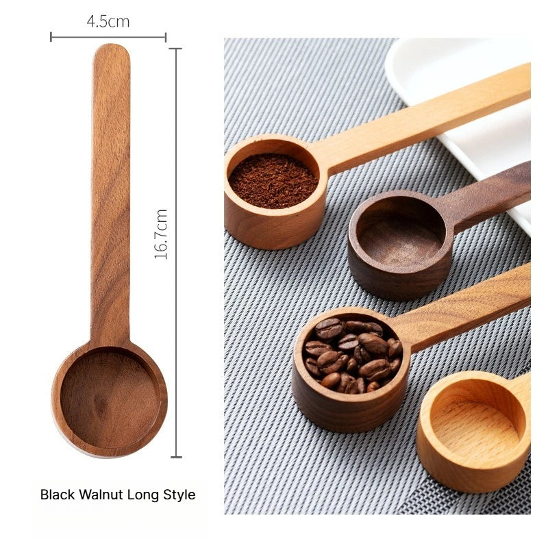 A Black Walnut Wood Coffee Measuring Spoon, Solid Wood Weight Scoop for Coffee Powder Milk Powder Precise Gram Scale Spoon Qme Black walnut long