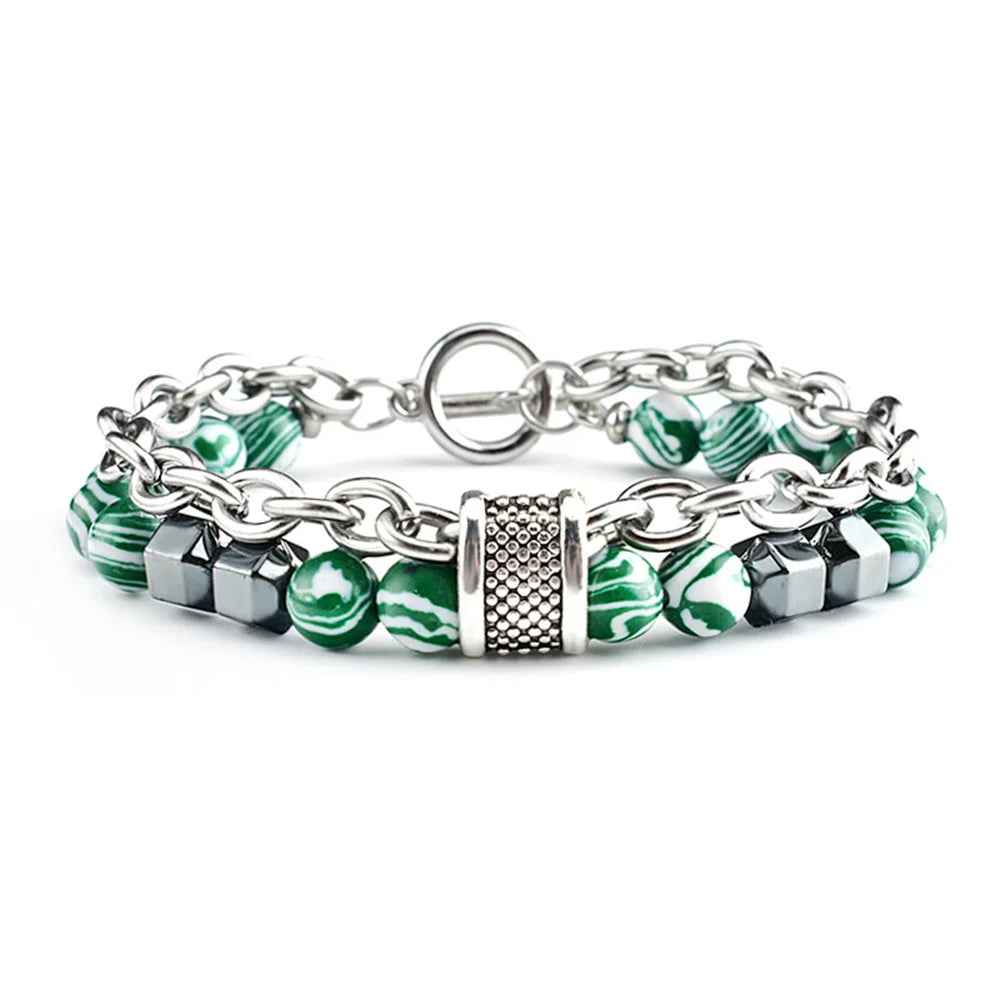 New Cool Fashion Peacock Stone Black Gallstone Metal Bead Bracelet Hip Hop Punk Daily Matching Jewelry Trend Accessories Qme xin lv 21cm