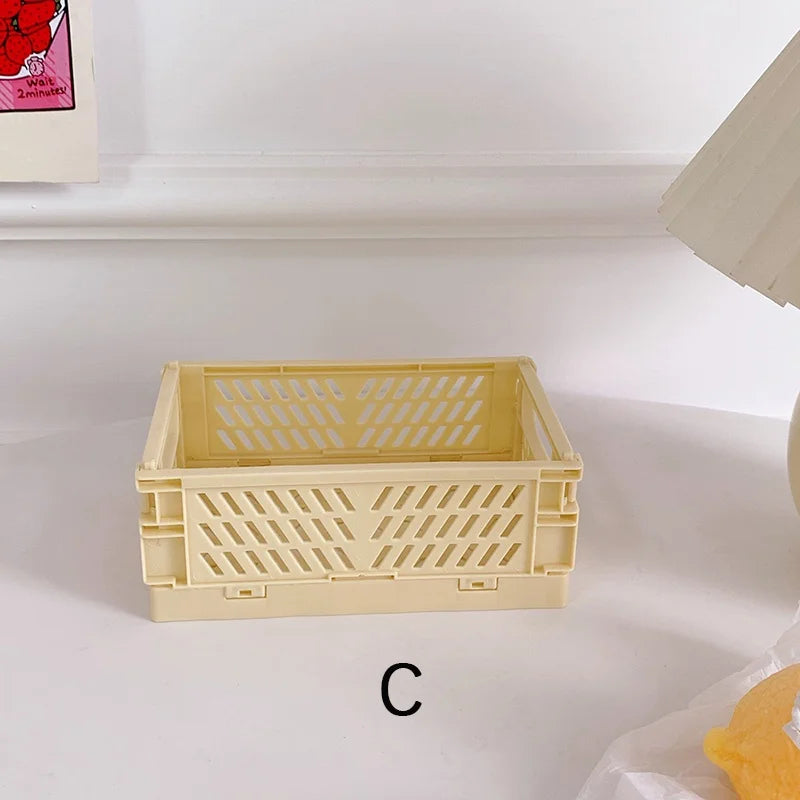 1 Pc Mini Foldable Desk Organizer Box Plastic Space-Saving Design Stationery Storage Basket for Tidy Student Workspaces Qme C