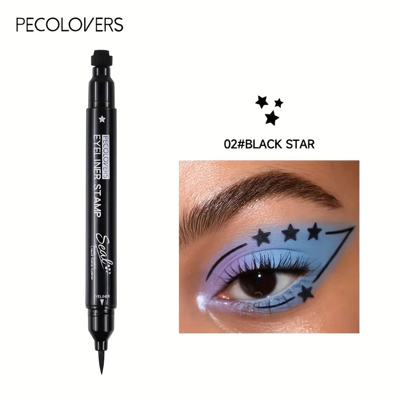 2-in-1 Butterfly & Star Moon Stamp Eyeliner Pen - Long-Lasting, Waterproof Black Liquid Eye Liner Pencil for Flawless Makeup Qme 02