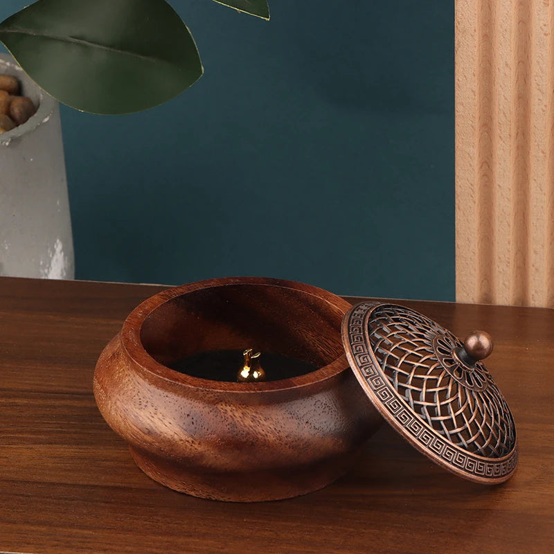 Walnut Retro Solid Wood Round Incense Burner High-end Atmospheric Qme