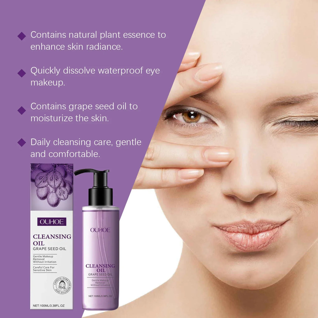 Grape Seed Cleansing Oil Makeup Remover for Sensitive Skin Non-Tightening Deep Purifying Hydrating Refreshing Facial Oil Control Qme