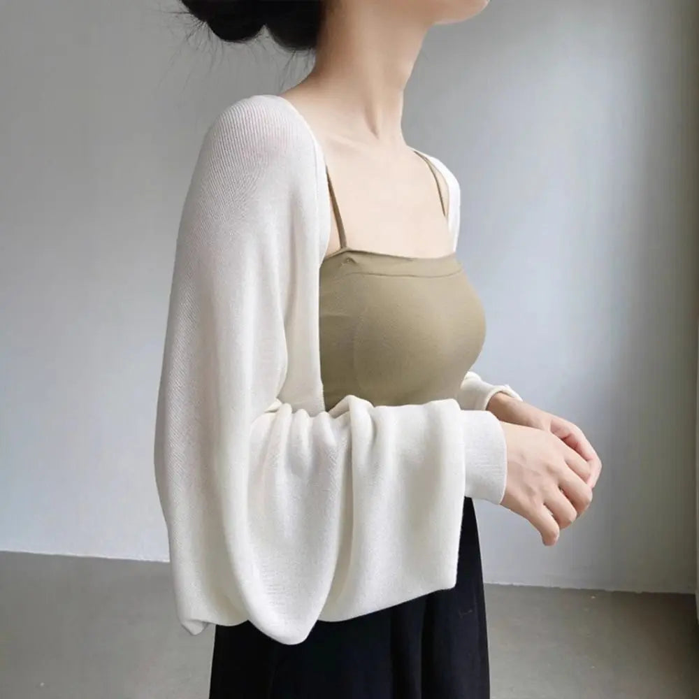 French Summer Thin Knit Shawl Solid Color Long Sleeve Ice Silk Shawl Casual Wraps Sunscreen Coat Female Qme