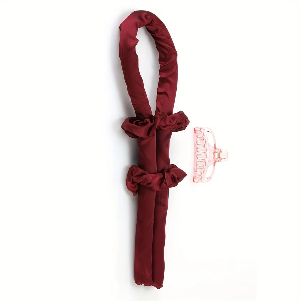 Heatless Curling Rod Headband No Heat Silk Curls Ribbon Hair Rollers Sleeping Soft Headband Lazy Hair Curlers Hair Styling Tools Qme Burgundy
