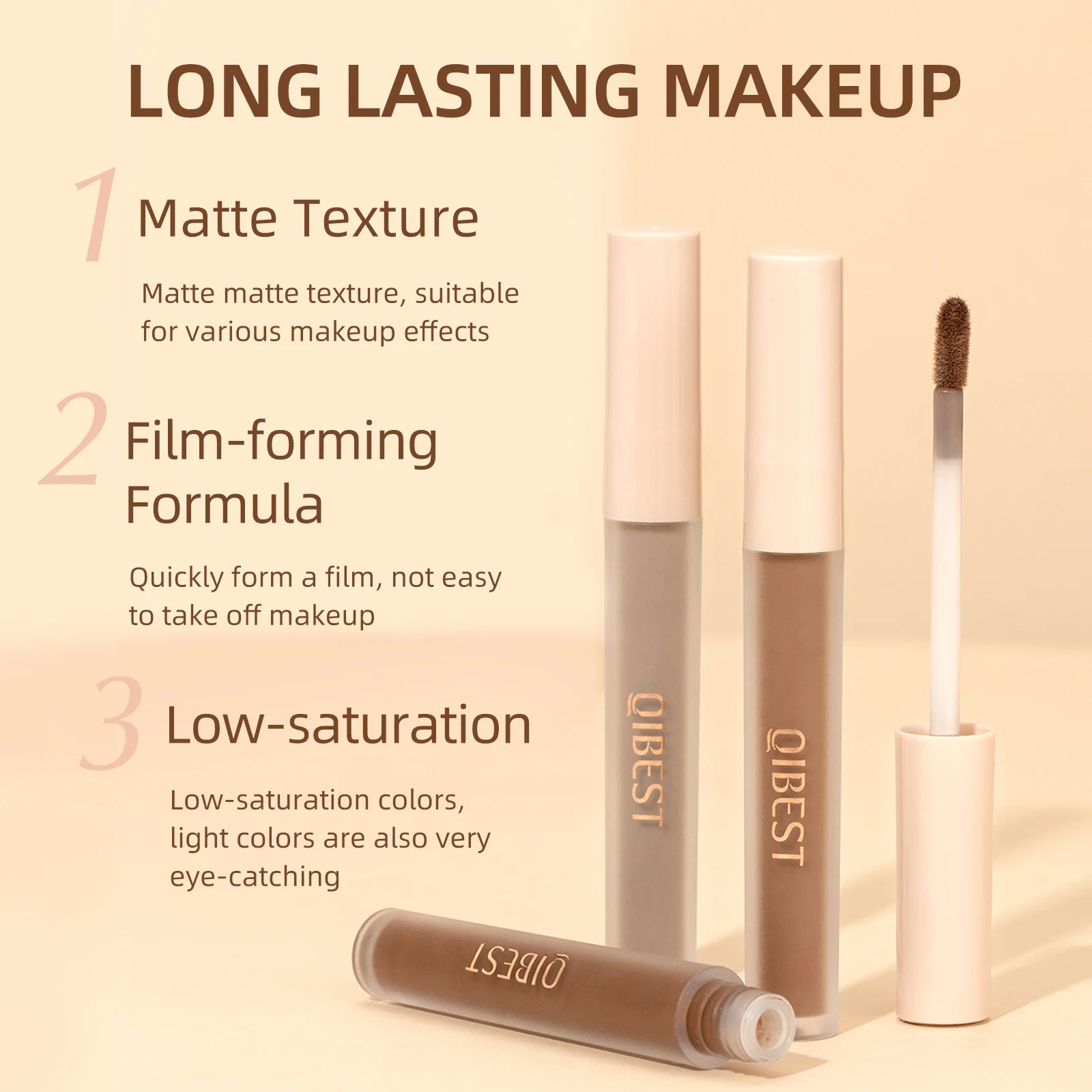 QIBEST 8 Colors Matte Liquid Eyeshadow Set Waterproof Long Lasting Eye Shadow Nude Brown Eye Pigment Makeup For Women Contouring Qme