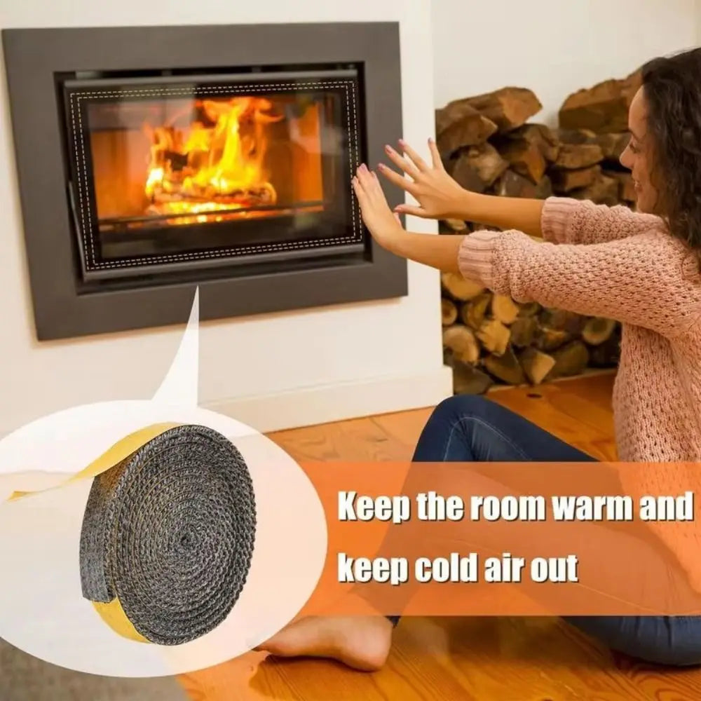 Self Adhesive Fireplace Seal Rope Heat Resistant Fiberglass Wood Stove Gasket Tape Flat Stove Sealing Rope Pellet Stove Qme