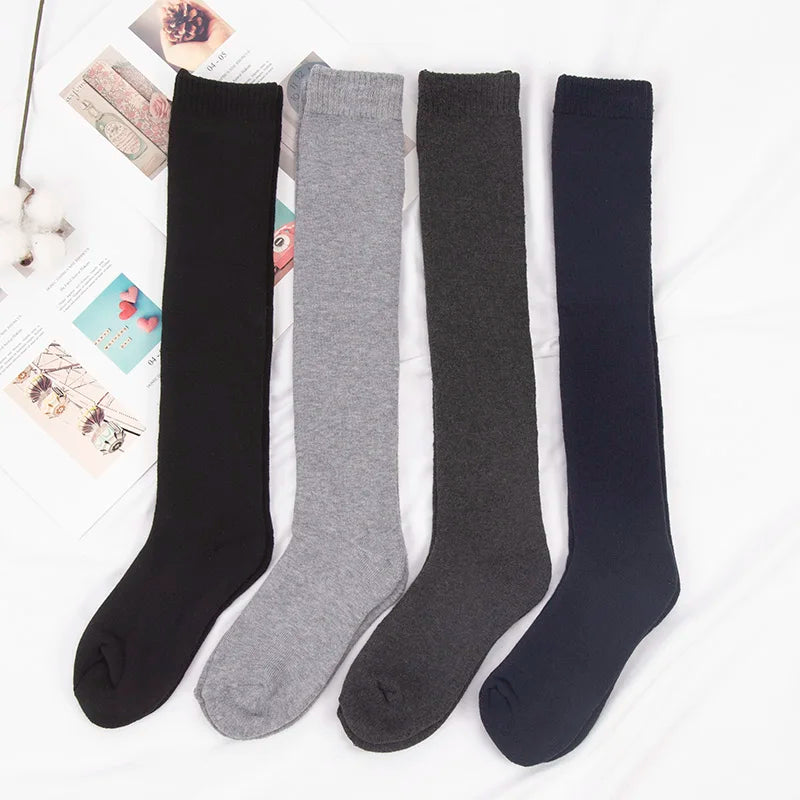Mens Winter Compression Stocking Warm Hot Knee Long Leg Terry Thigh High Socks Cotton Thicken Cover Calf Male Socks Size 38-45 Qme