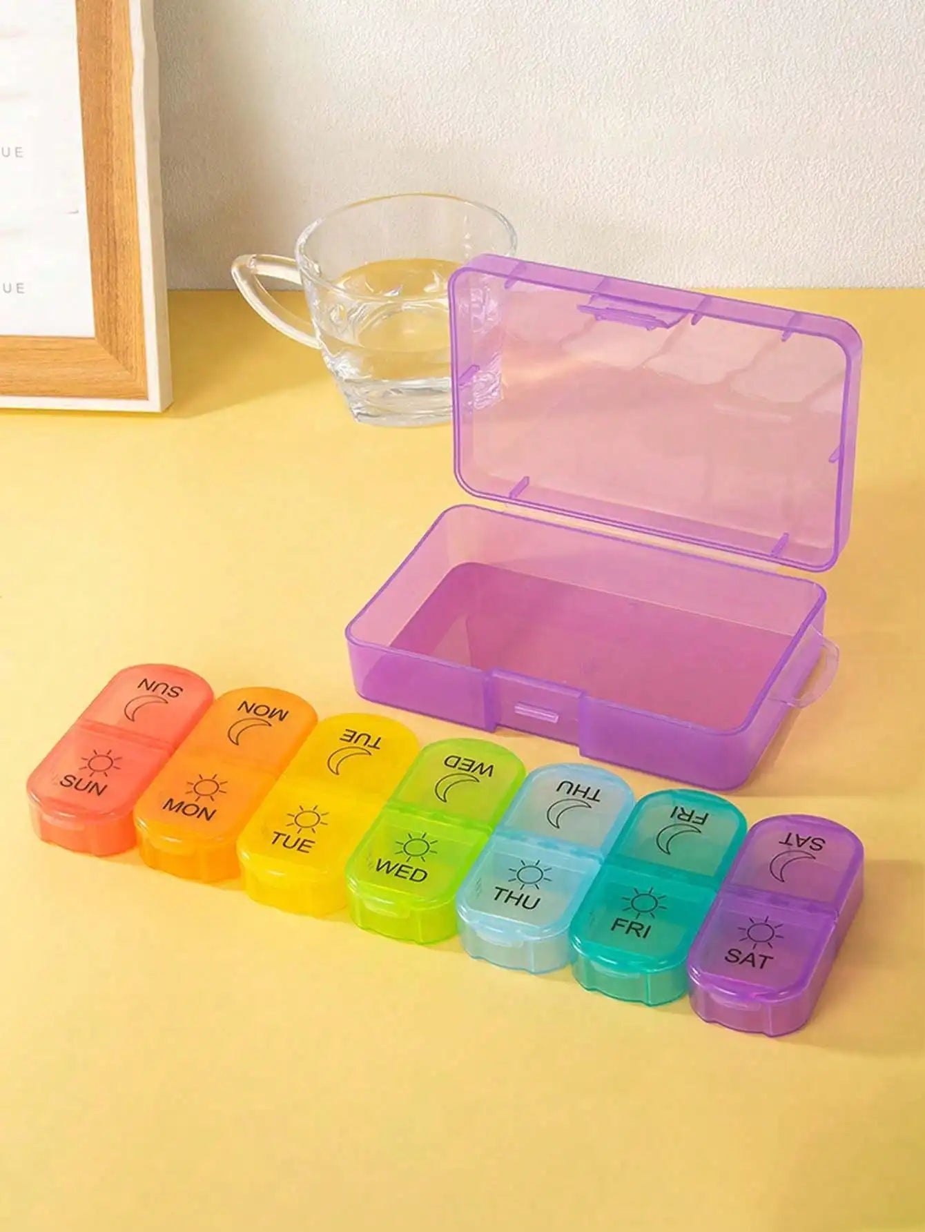 Travel Pill Box Organizer Portable Daily Case Small Weekly Pocket Qme purple