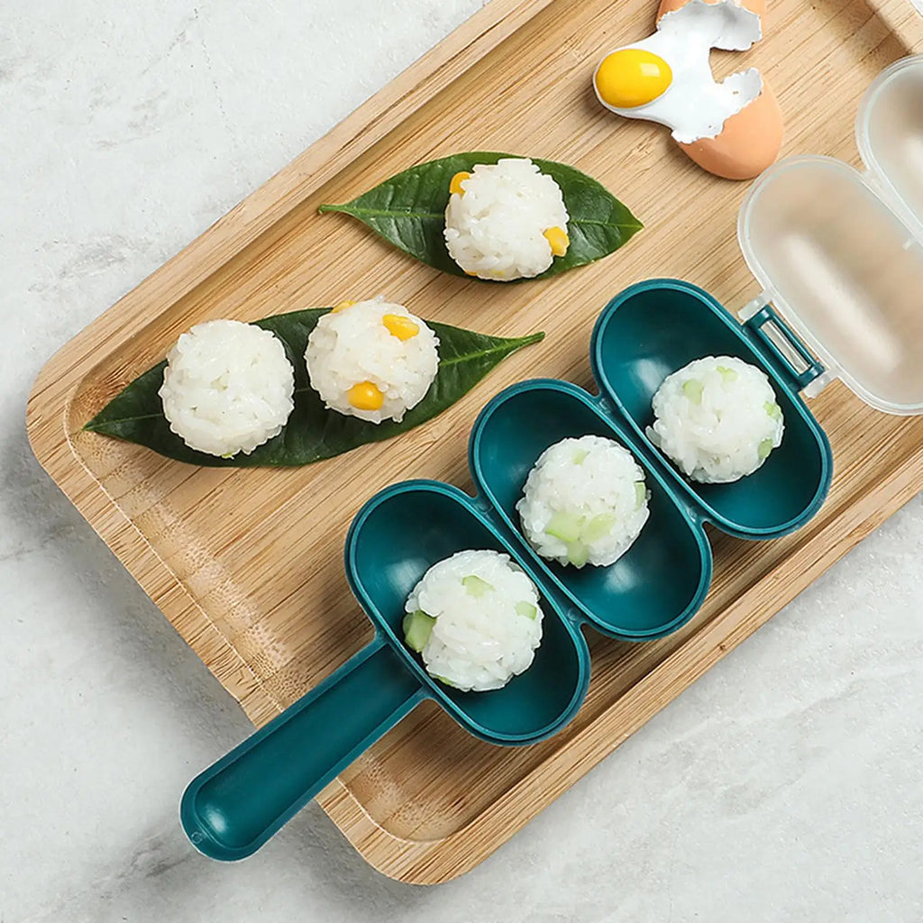 Rice Baller Ball Shaped DIY Sushi Tool Onigiri Mold 3-Cavity Shake Qme