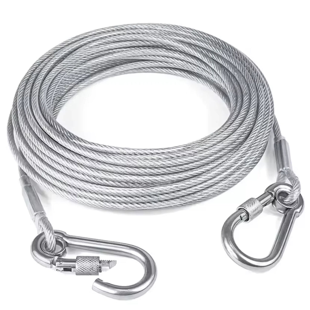 Double-headed Dog Tie Out Cable Leash Reaction Rope Metal Buckle Qme Silver 500cm