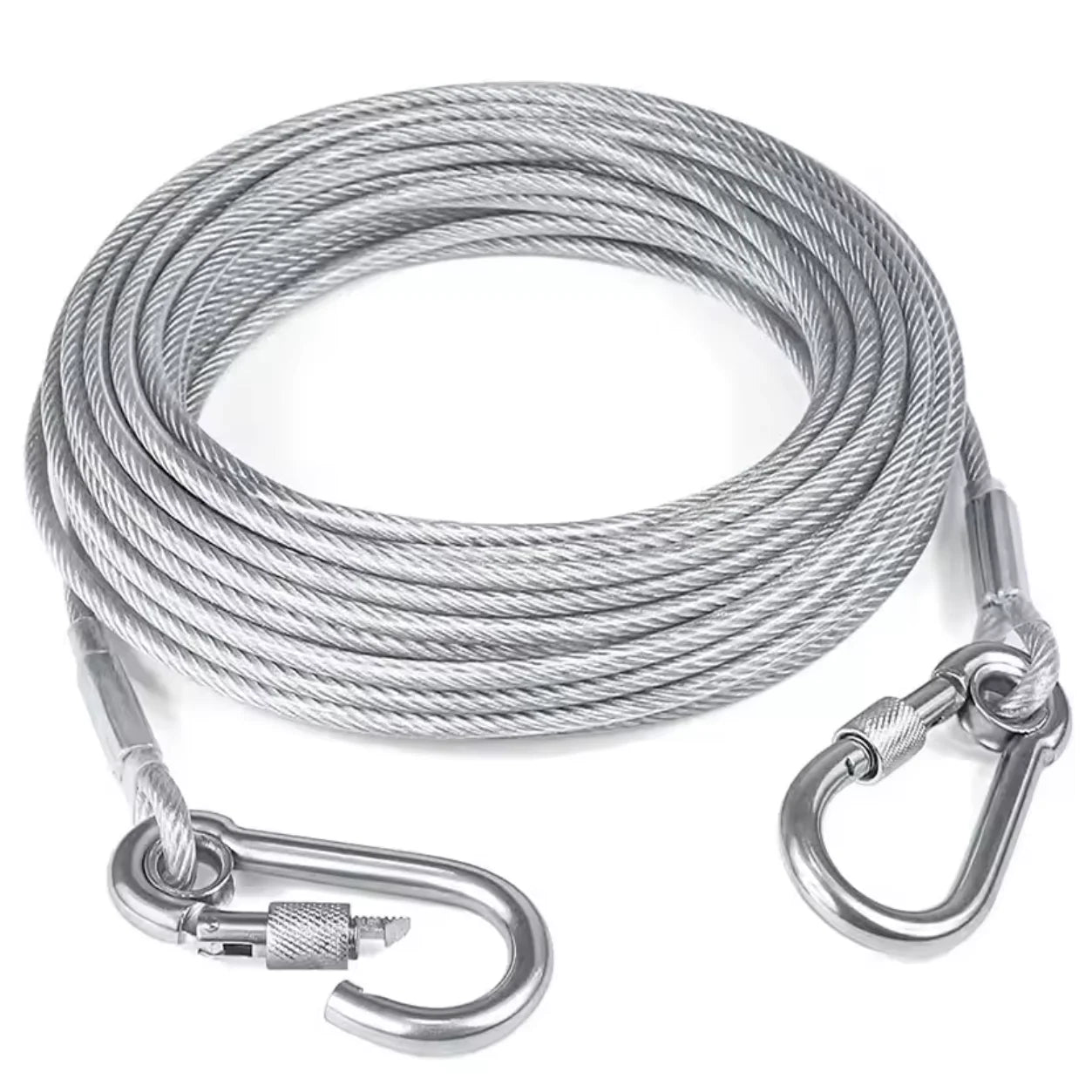 Double-headed Dog Tie Out Cable Leash Reaction Rope Metal Buckle Qme Silver 500cm