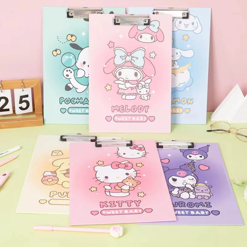 Hello Kitty Kuromi A4 Stylish Folder Clipboard Multifunctional Writing Board Book Rest and Student Writing Folder Qme