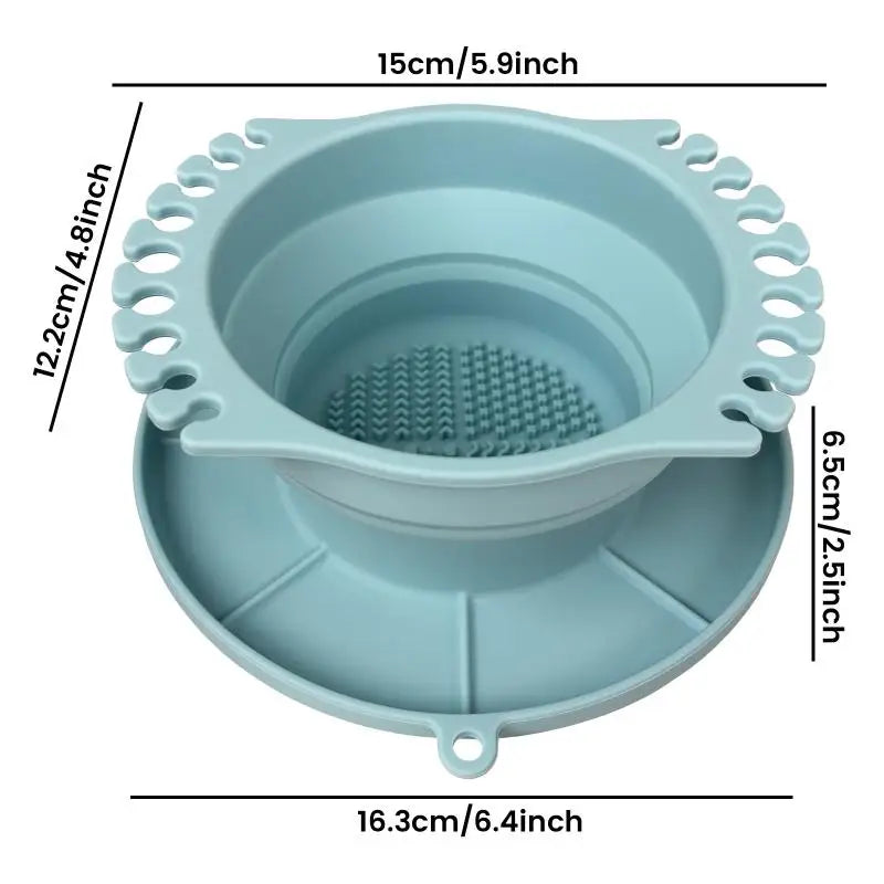 1 Makeup Brush Cleaner Silicone Holder Powder Puff Cleaning Bowl Qme Blue