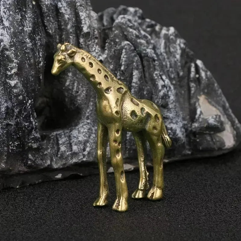 Vintage Brass Giraffe Ornament Office Desk Desktop Decoration Tea Pet Qme