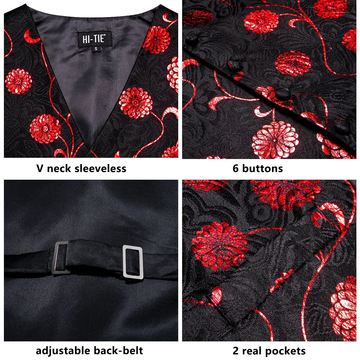 Mens Suit Vest Tie Hanky Cufflinks Jacquard Floral Paisley Waistcoat Qme