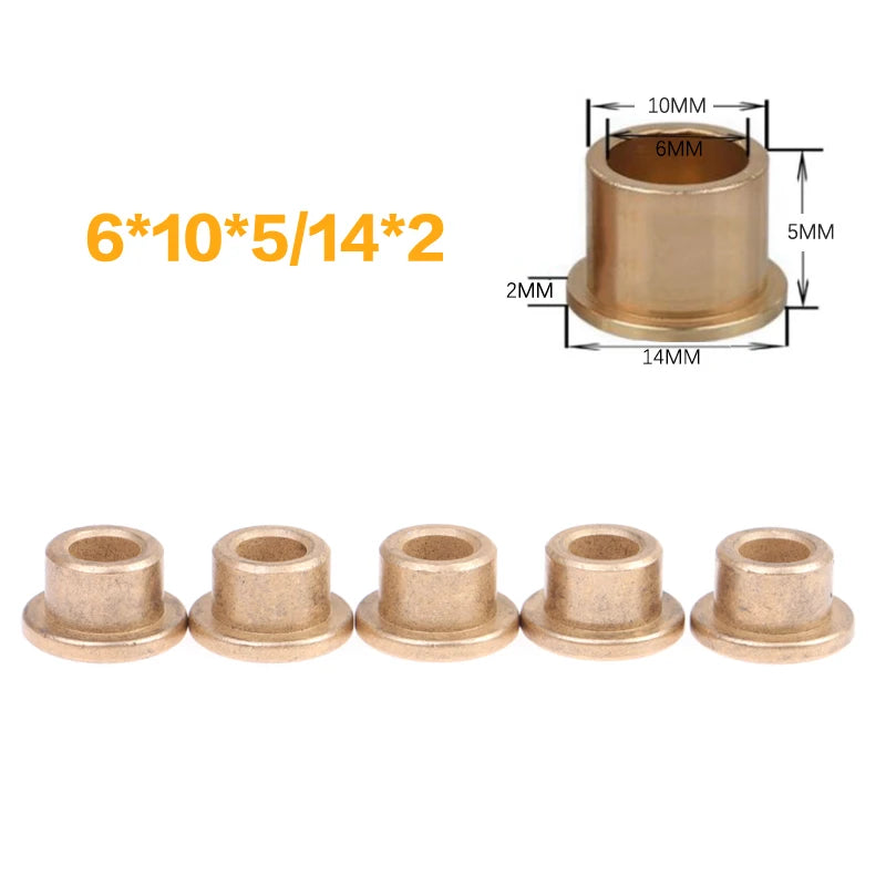 5Pcs Flanging Self-Lubricating Bearing Powder Metallurgy Oil Copper Bushing Guide Sleeve With Stepped Flange Hardware Qme 6x10x5