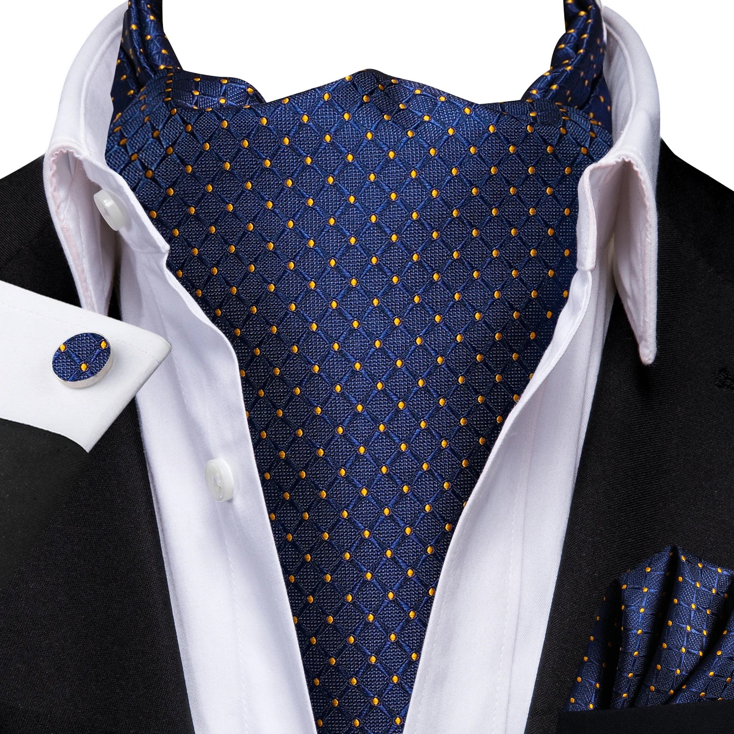 Mens Blue Floral Stripes Cravat Ascot Pocket Square Cufflinks Wedding Qme LDAS1079