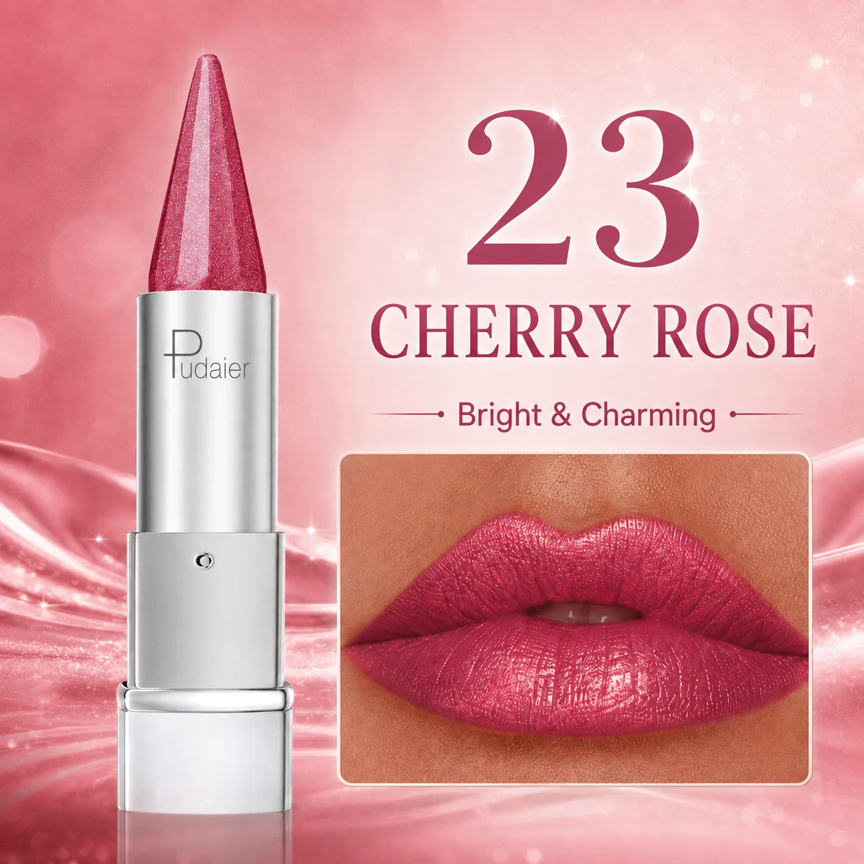 Shimmer Lipstick Fine Glow Pink Nude Lip Balm Long Lasting Qme 23 4g Full Size