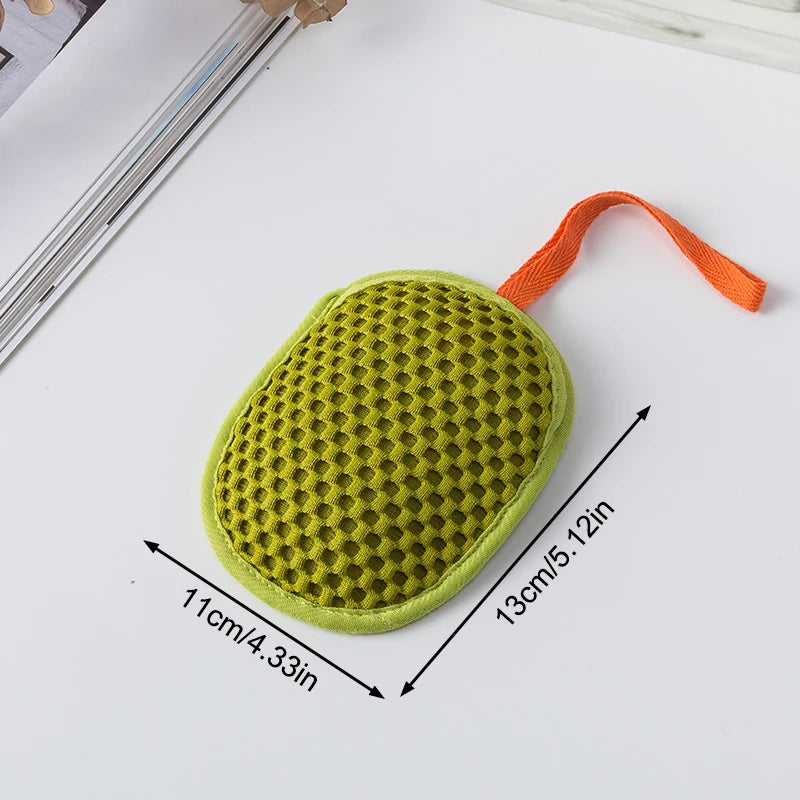 2-in-1 Bath Loofah Glove Double-sided Exfoliating Lathering Tool Soap Qme soap bag Green