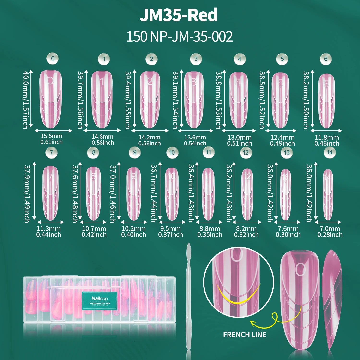 Nailpop 6in1 French Nail Dual Form 6 Shapes Reusable Gel Extension Qme JM35-Red 150