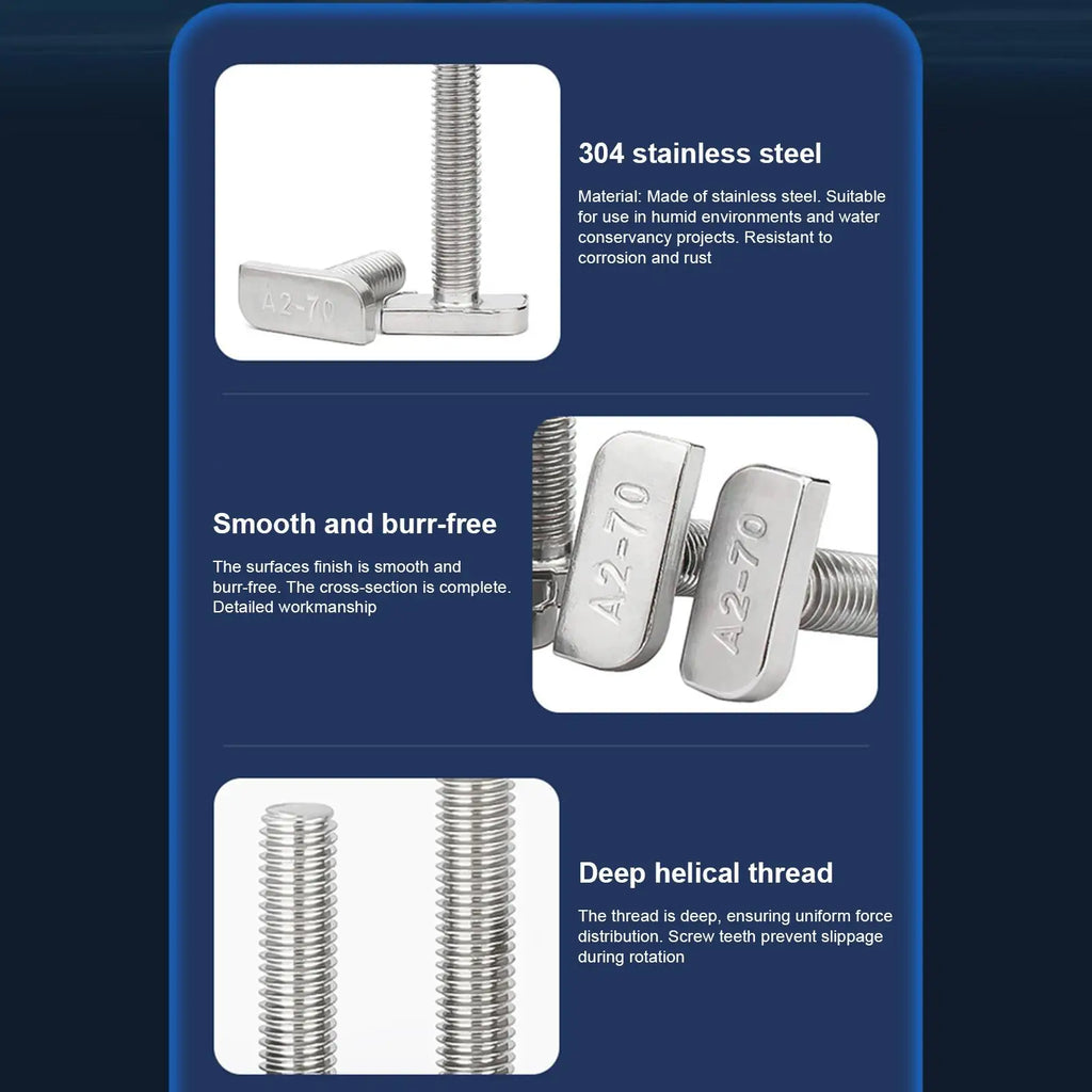 T-slot Bolts Stainless Steel T-shaped Hammer Head Screw Heavy-duty Qme