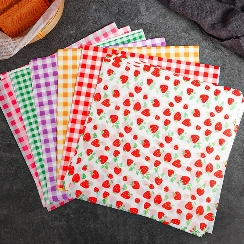 100Pcs Greaseproof Paper Liners Sandwich Wrapping Paper 7 Colors Wax Paper Sheets For BBQ Picnic Festival Party Fast Food Qme