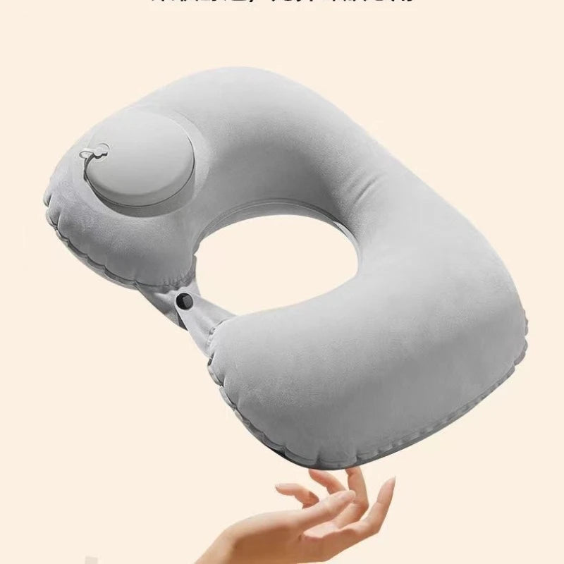 U-shaped Inflatable Pillow Portable Storage Press Travel Neck Car Qme GRAY