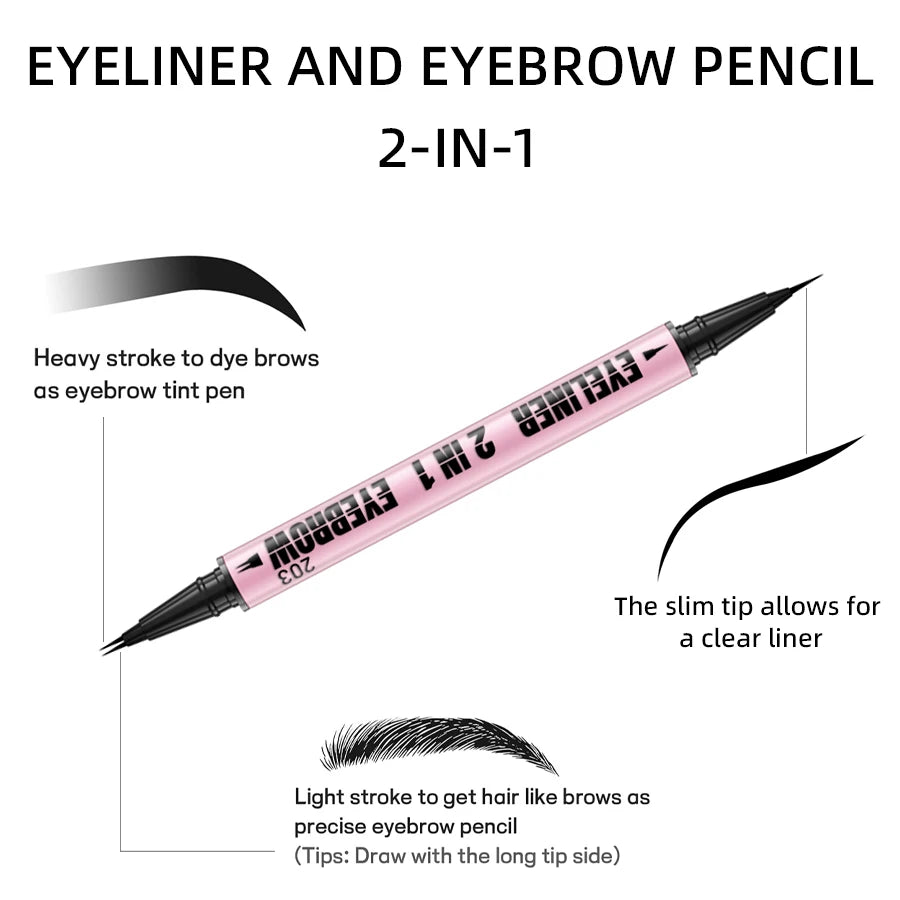 1 Waterproof 4 Colors Ultra Double-ended Eyebrow Pen Eyeliner Qme