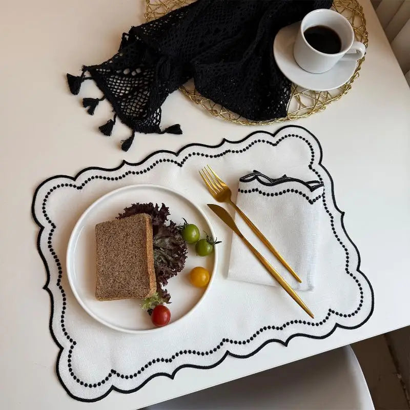 Embroidered Placemat Flower Shaped Polyester Cotton Napkin Coffee Qme A6