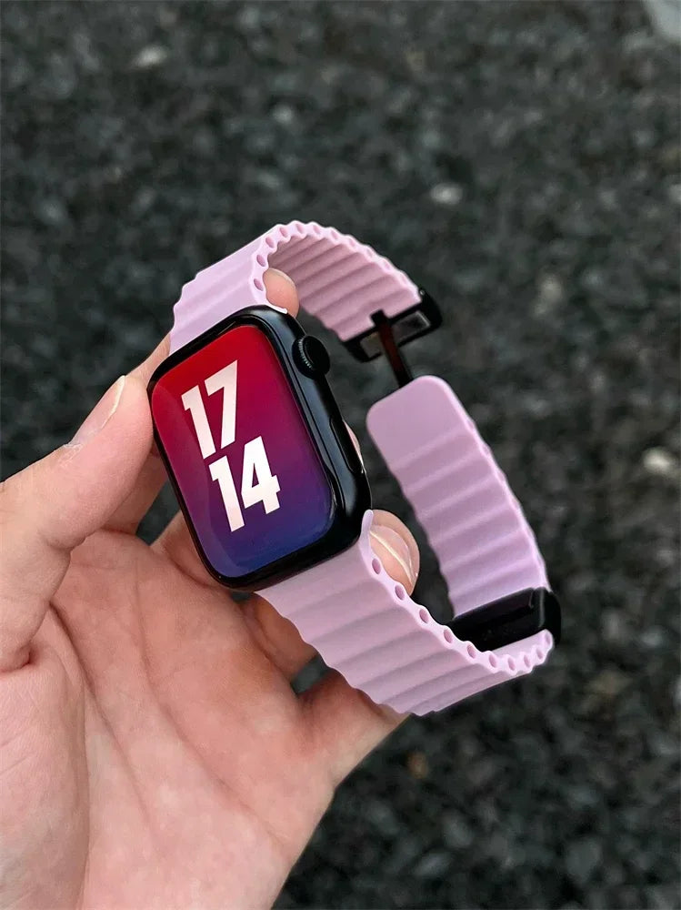 Silicone Strap For Apple watch band 49mm 46 45 44 40 41 38mm magnetic buckle bracelet iWatch series 3 4 5 6 se 7 8 9 10 Ultra 2 Qme Lavender Purple 42-44-45-49mm