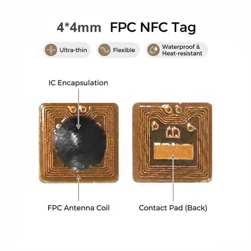 Programmable 4 Micro FPC NFC RFID Tag Sticker Ntag213 Reading Range Qme