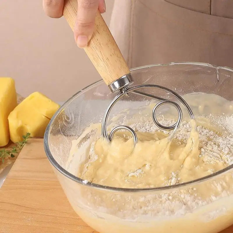 Stainless Steel Dough Whisk With Smooth Wooden Handle Sourdough & Bread Mixing Danish Dough Whisk Bread Tools Qme