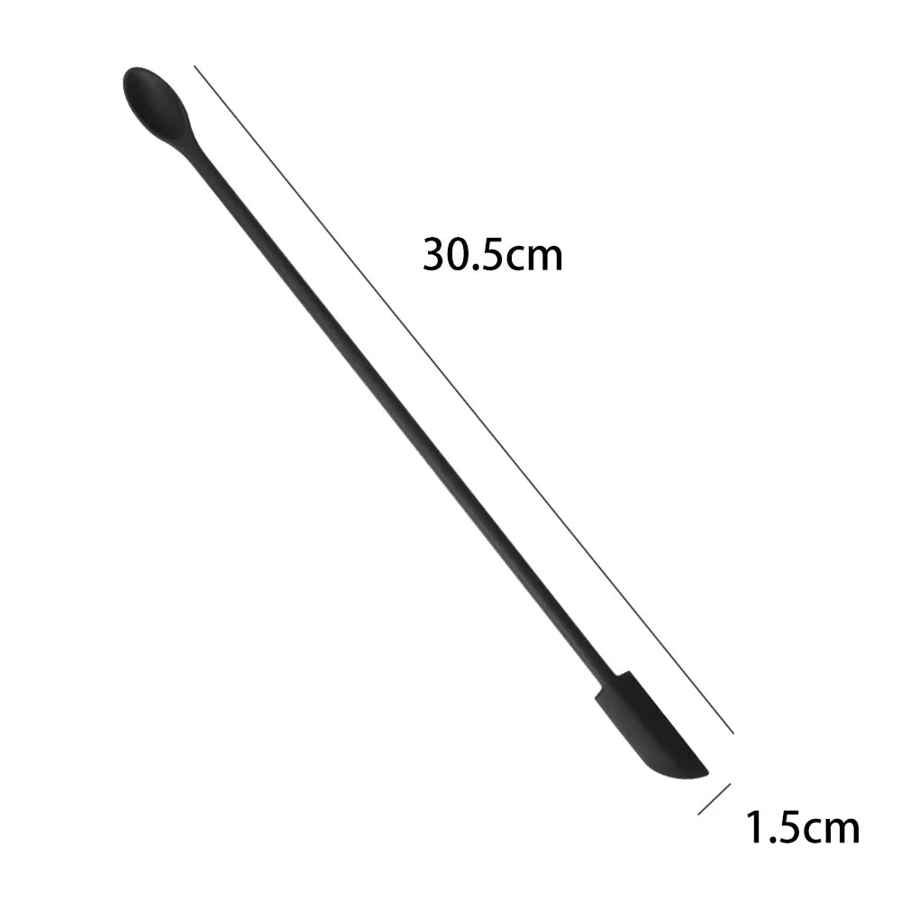 1Pc Silicone Double-End Cosmetic Spoons Odorless Mini Jar Scraper Set for Candle Making, Makeup & Beauty Product Residue Removal Qme Black 30.5
