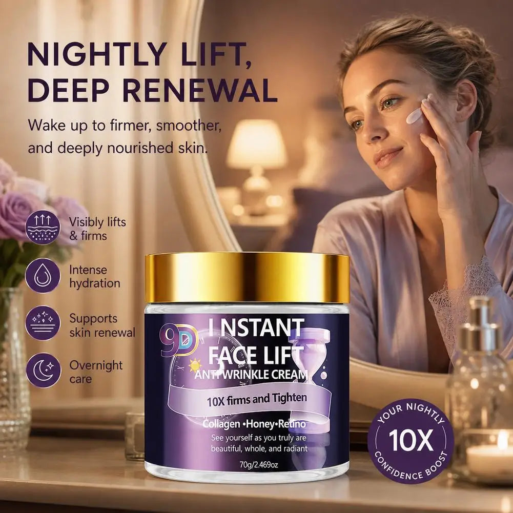 Instant Face Lift Cream 60g, Anti Wrinkle Skincare With Collagen, Honey & Retinol For 10X Firming & Tightening Qme