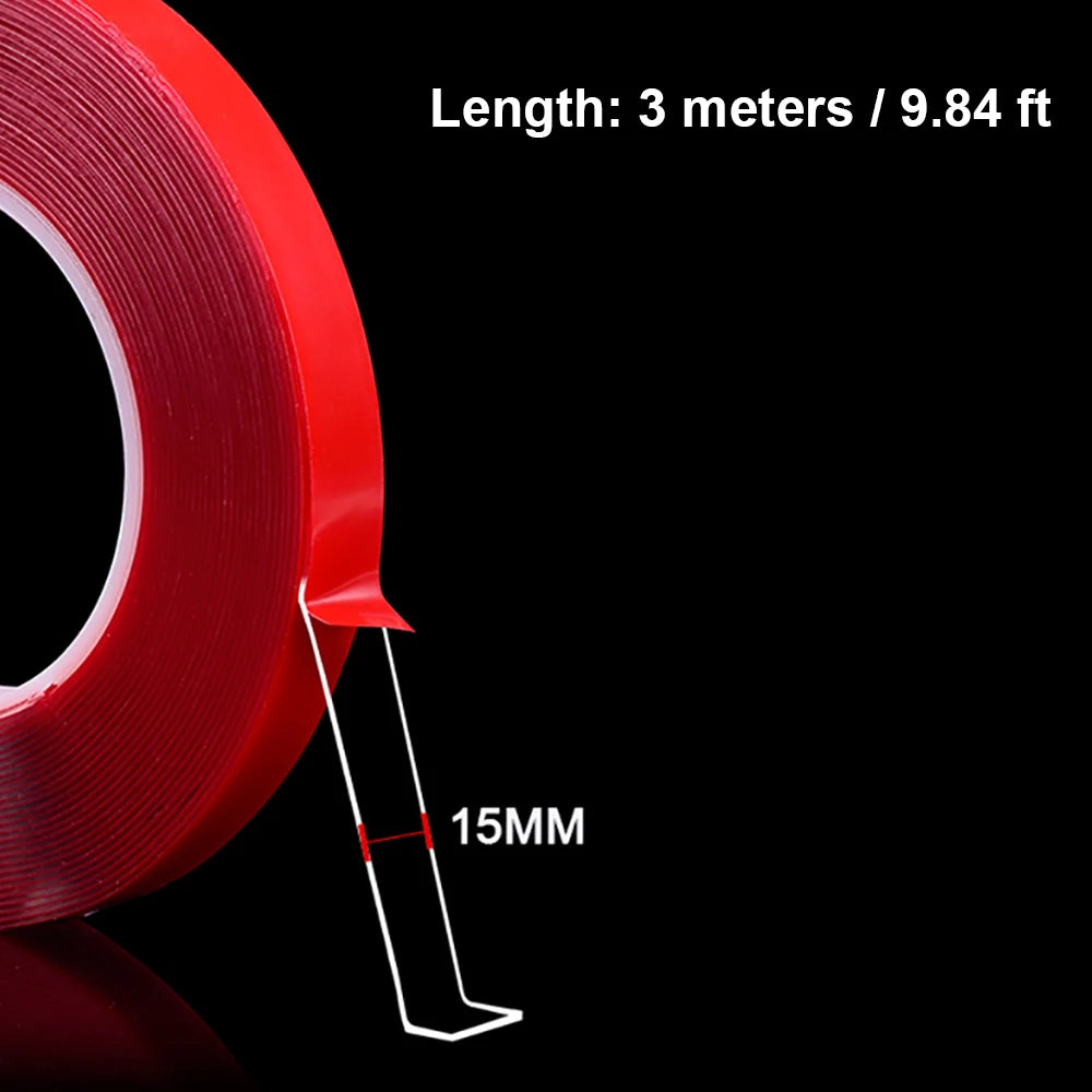 9.84FT Transparent Acrylic Double Sided Tape 6-30mm Width Ultra-strong Self-adhesive Heavy Duty Tape for Home Decoration Qme 15mm 3pcs