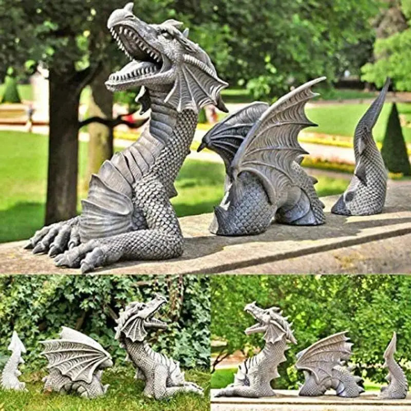 Dragon Shape Sculptures Resin Giants Lawn Sculpture Gothic Fantasy Qme