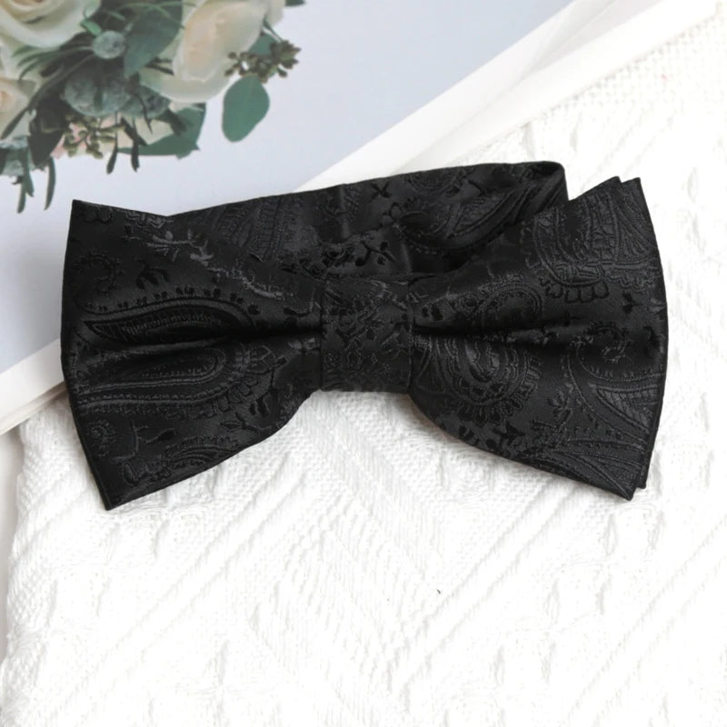 Black Stripe Tie Cufflink Cravat Bowtie Set Wedding Ties Gifts for Men Handky Elegant Necktie for Designer Business Accessories Qme B-2