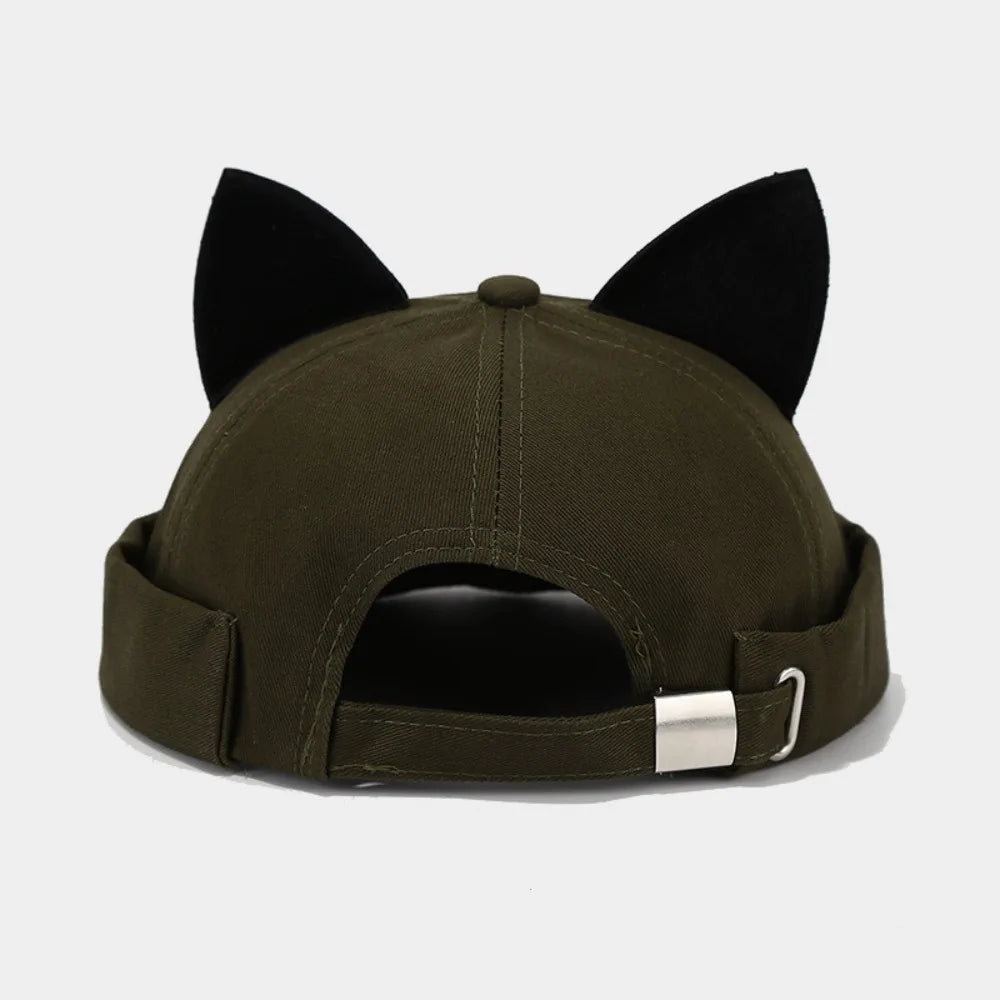 Simple Cute Cat Ears Brimless Hat Sweet Breathable Dome Melon Cap Qme Style 9