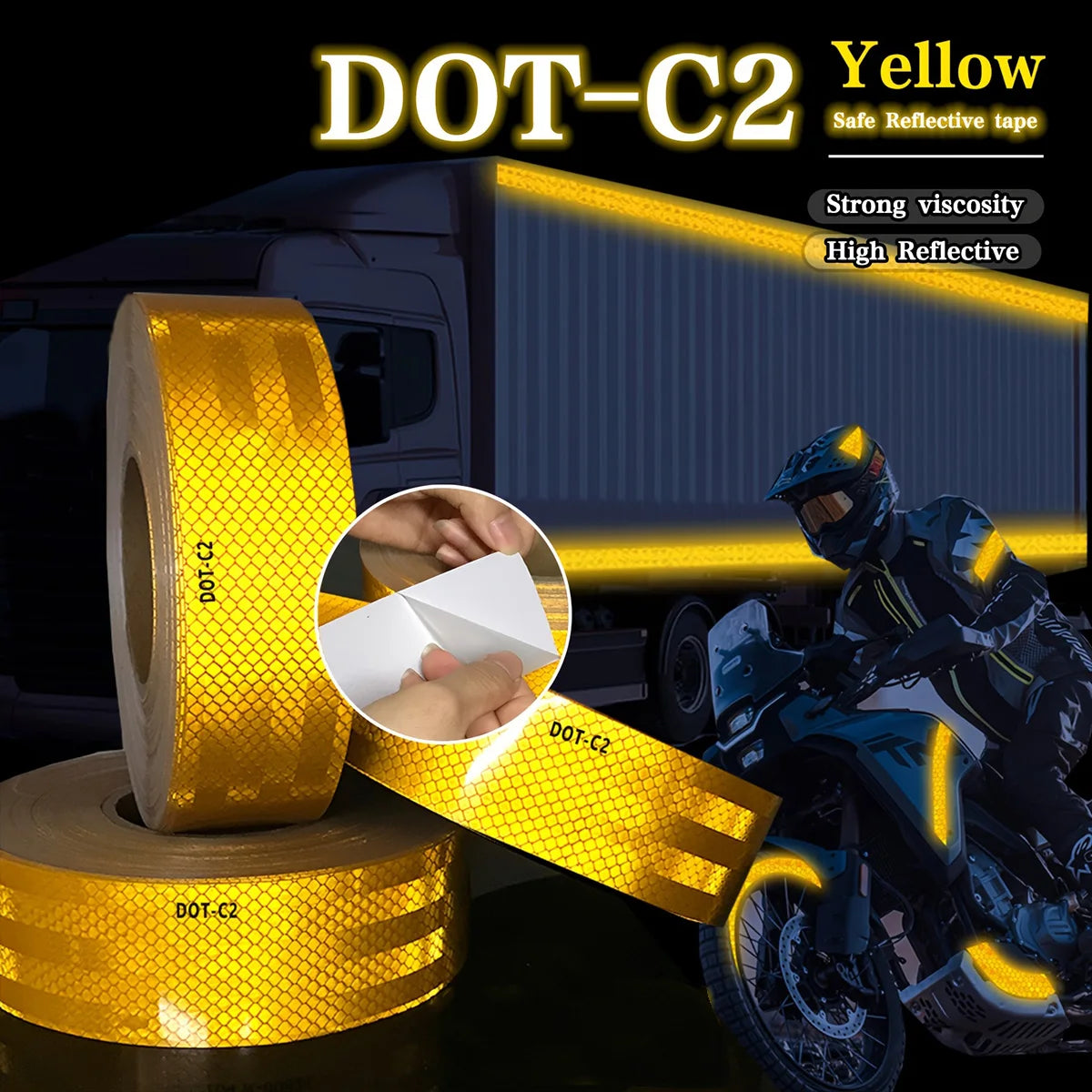 High Conspicuity Yellow Reflective Tape Prismatic Retro Reflector Sticker Waterproof Reflective Strip For Truck Trailer Qme