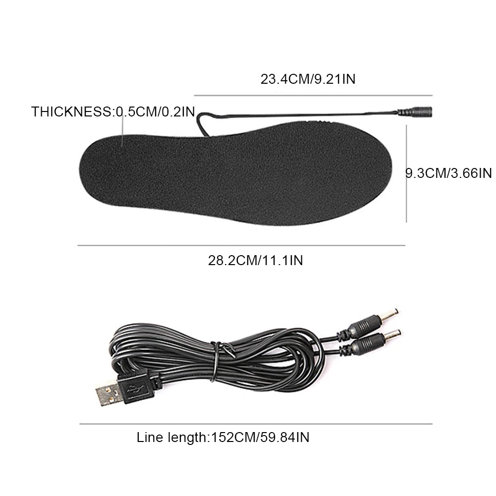 USB Heated Shoe Insoles Electric Heated Shoes Pad Cuttable Foot Warming Pad Rechargeable Foot Warmer for Skiing Hiking Qme