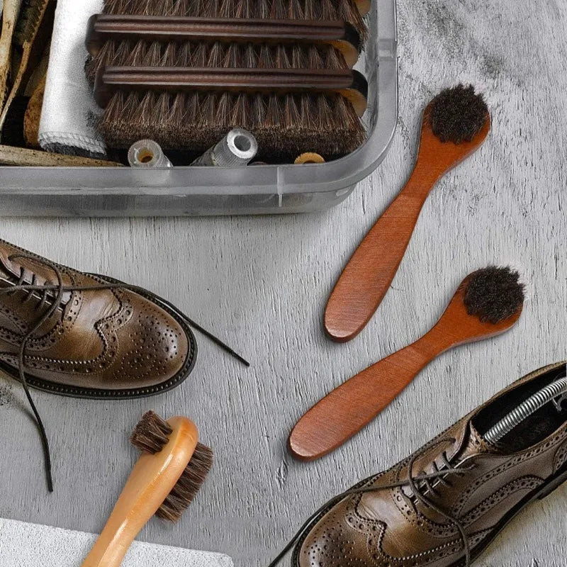 Horsehair Shoes Polish Brushes Leather Boots Care Cleaning Polishing Qme
