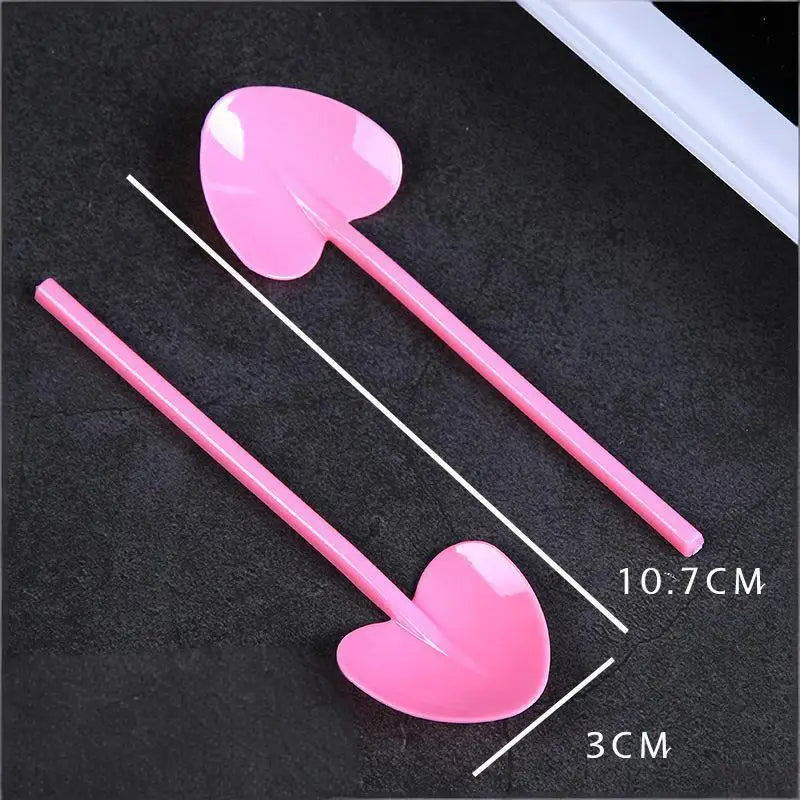 100pcs Heart Shape Disposable Spoons - Colorful Long Handle Dessert Spoons For Ice Cream, Cake, Pastry, Mooncakes | Cute Party Qme